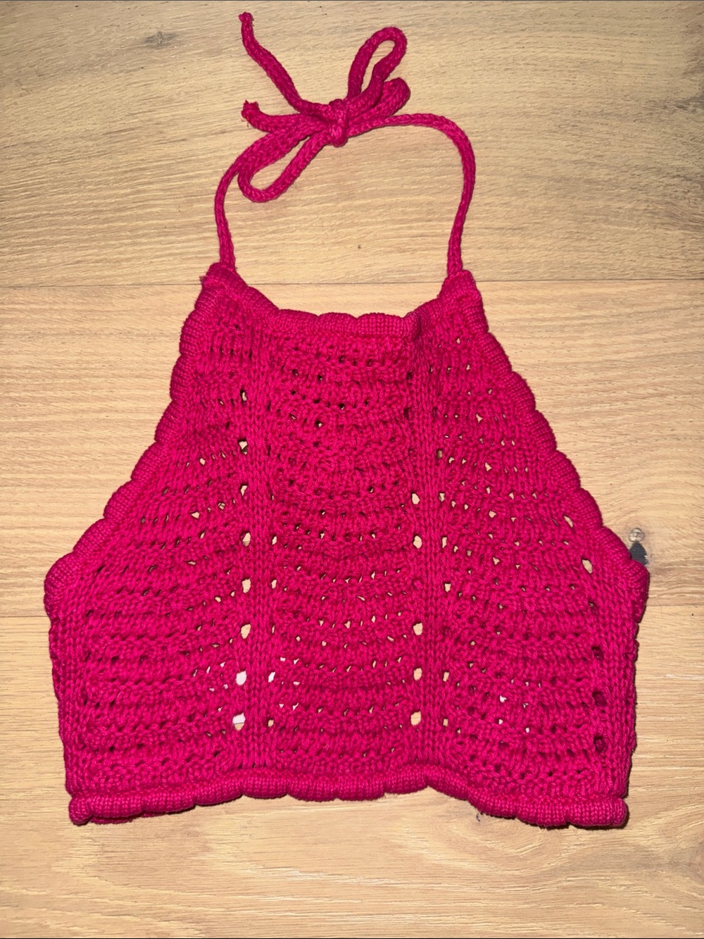 Cotton On Crochet Halter Crop Top - Bright Pink